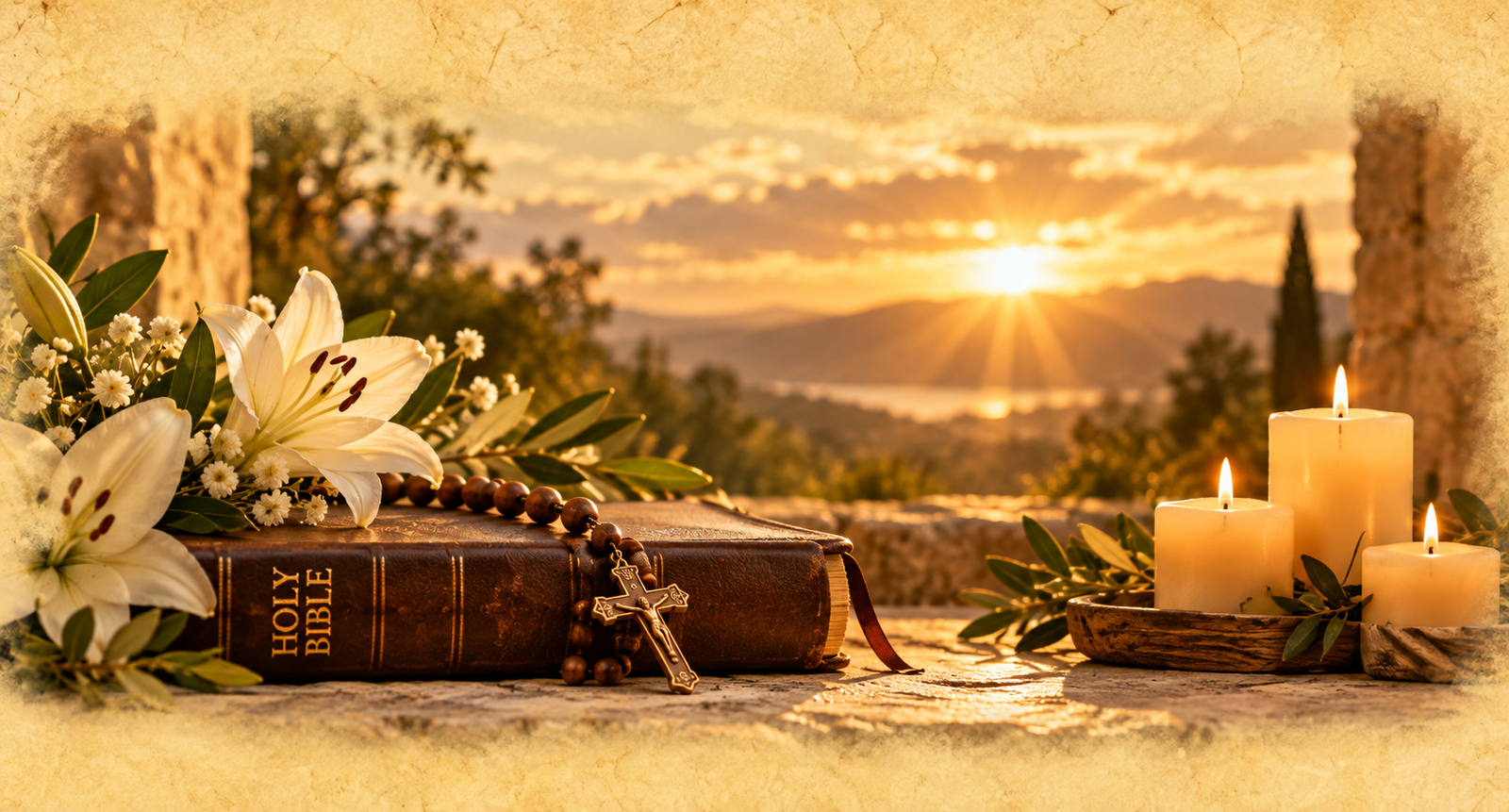 Golden Faith_ Bible, Rosary, and Candlelight